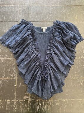 Isabella Rodriguez Navy Ruffle V-Neck Short Sleeve Top
